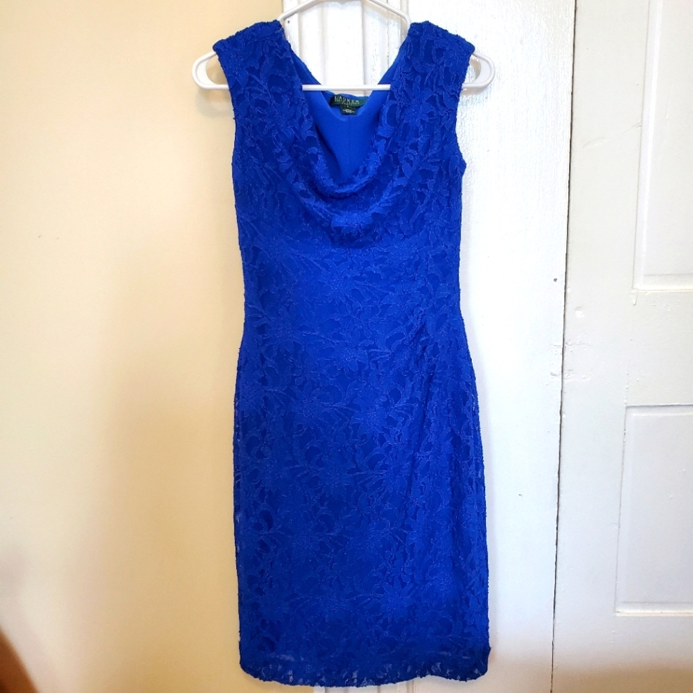 Ralph Lauren cobalt blue lace knit dress size 2